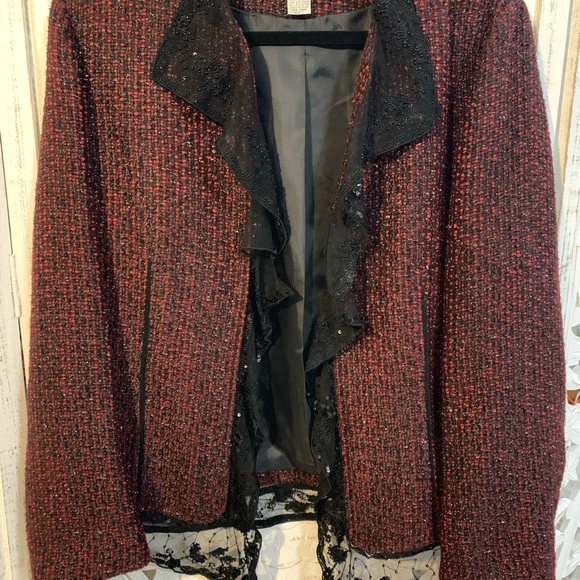 Chico’s Holiday Sparkle Sequin Jacket with Lace trim details - Medium - Picture 8 of 10